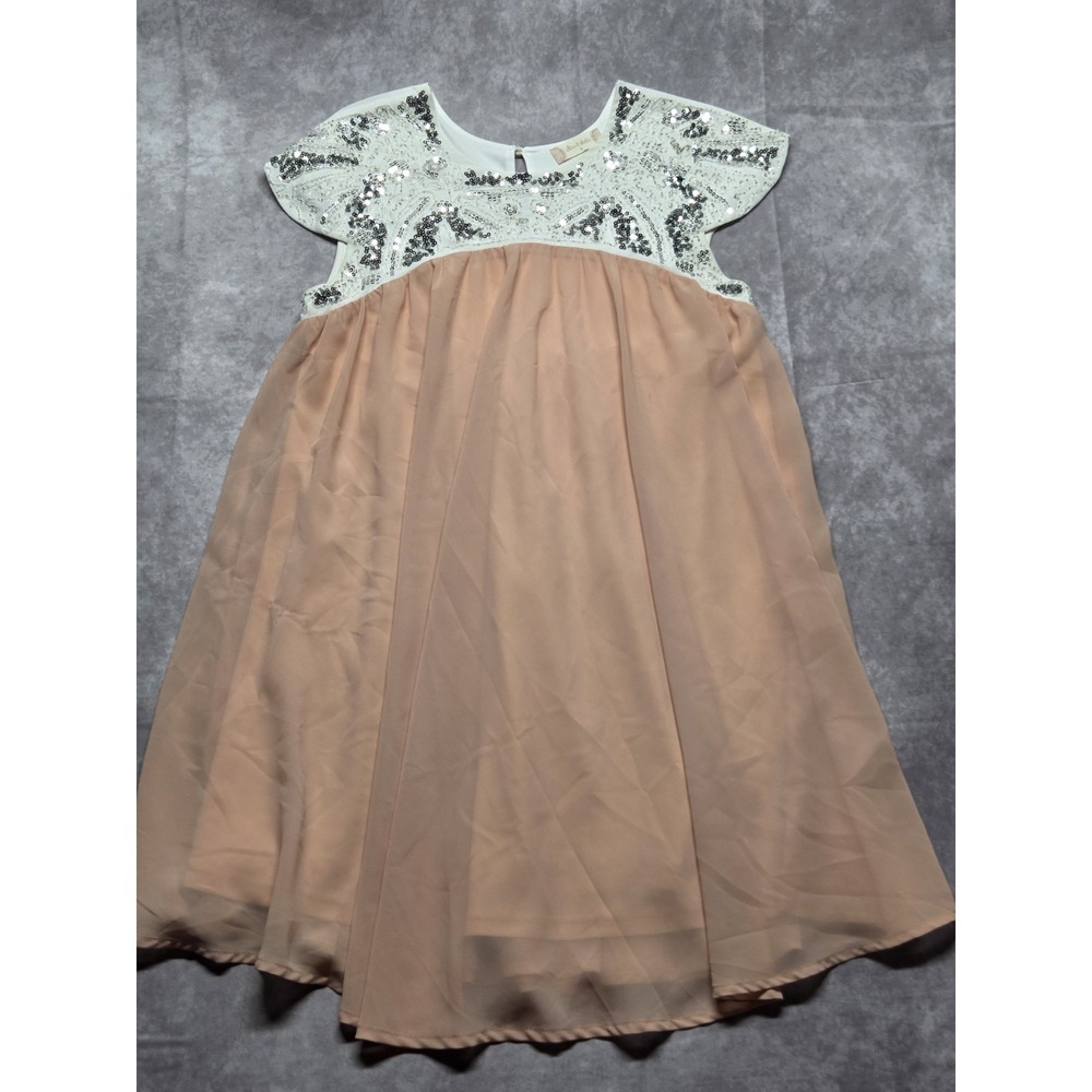 Altar'd‎ State Sequin Ruffle Sleeveless Dress Pink Blush White Small Flowy Shiny